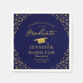 Serviette En Papier Elégant Confetti Or Sur Bleu Graduation (Devant)