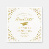 Serviette En Papier Elégant Confetti Or Sur Graduation Blanche (Devant)