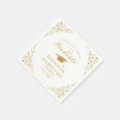 Serviette En Papier Elégant Confetti Or Sur Graduation Blanche (Coin)