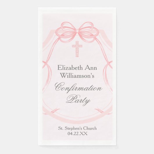 Serviette En Papier Elegant Confirmation Party Pink Bow Ribbon Custom (Devant)