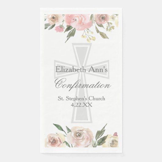 Serviette En Papier Elegant Confirmation Party Pink Floral Custom (Devant)