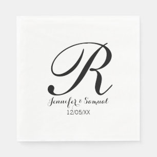 Serviette En Papier Élégant & Contemporain Monogramme & Date Napkin