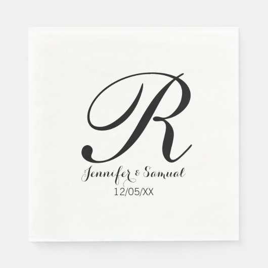 Serviette En Papier Élégant & Contemporain Monogramme & Date Napkin (Devant)