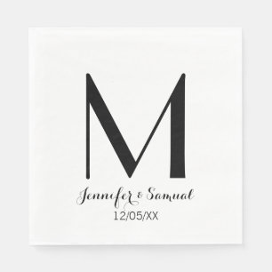 Serviette En Papier Élégant & Contemporain Monogramme & Date Napkin