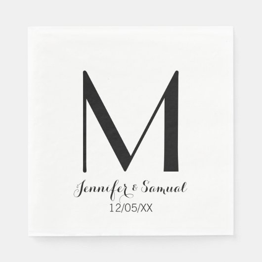 Serviette En Papier Élégant & Contemporain Monogramme & Date Napkin (Devant)