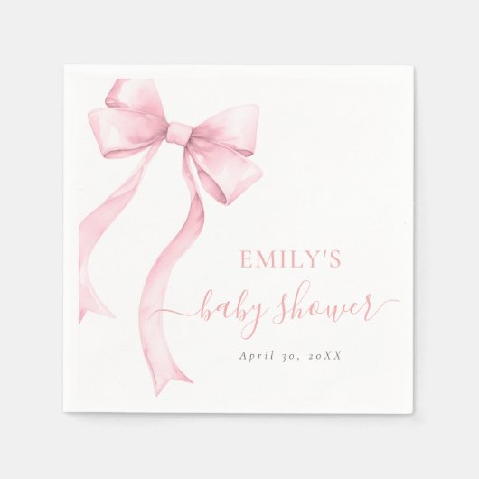 Serviette En Papier Elégant Coquette Rose Bow Girl Baby shower Bienven (Devant)