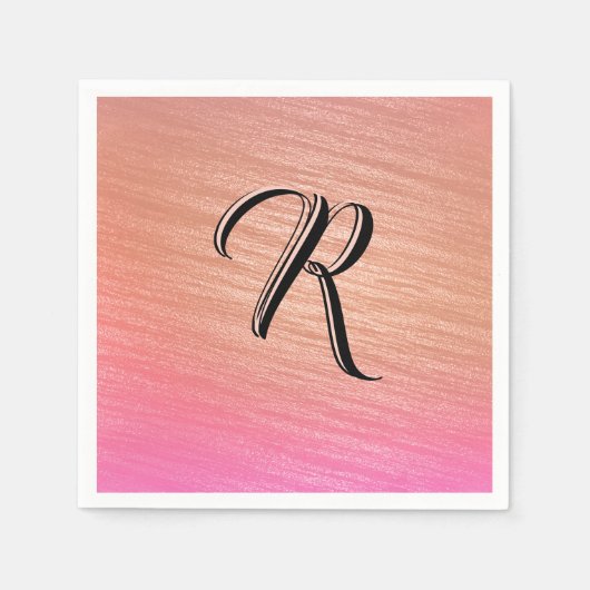 Serviette En Papier Élégant Coral rose initial Monogramme Classy Chic (Devant)