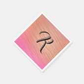 Serviette En Papier Élégant Coral rose initial Monogramme Classy Chic (Coin)