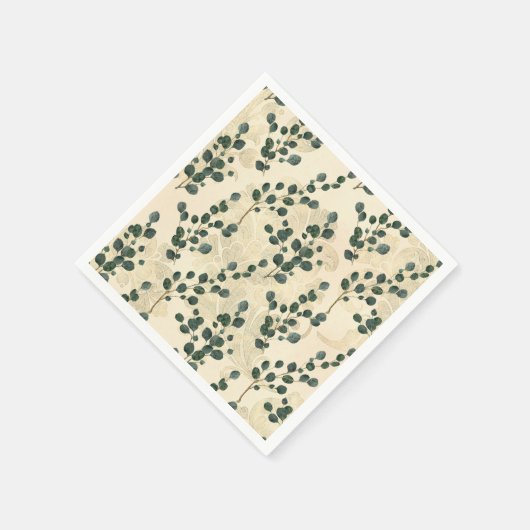 Serviette En Papier Elégant Crème Or Whimsical Eucalyptus Verdure (Coin)