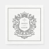 Serviette En Papier Elegant Crest Black and White Paper Wedding (Devant)