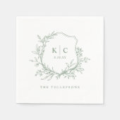 Serviette En Papier Elegant Crest Sage Green Wedding Logo (Devant)