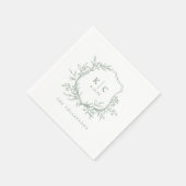 Serviette En Papier Elegant Crest Sage Green Wedding Logo (Coin)