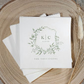 Serviette En Papier Elegant Crest Sage Watercolor Wedding Logo