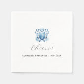 Serviette En Papier Élégant crête bleue et monogramme (Devant)