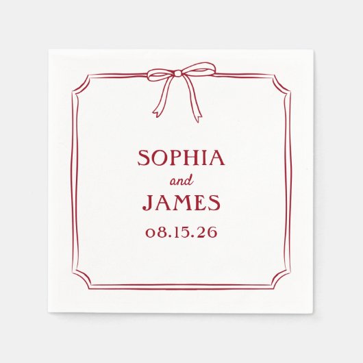 Serviette En Papier Élégant Crimson Rouge Simple Classic Bow Mariage (Devant)