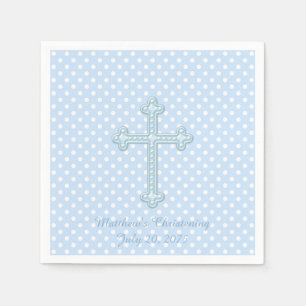 Serviette En Papier Elégant Croix Bleu Christening