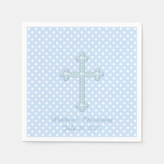 Serviette En Papier Elégant Croix Bleu Christening (Devant)