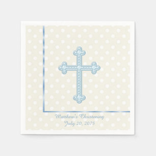 Serviette En Papier Elégant Croix Bleu Christening