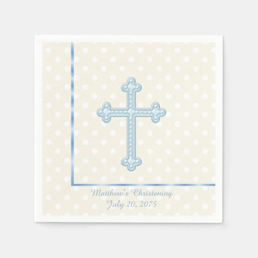 Serviette En Papier Elégant Croix Bleu Christening (Devant)