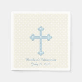Serviette En Papier Elégant Croix Bleu Christening (Devant)
