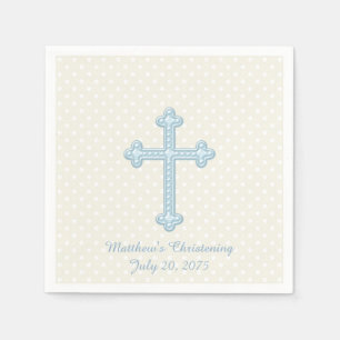 Serviette En Papier Elégant Croix Bleu Christening