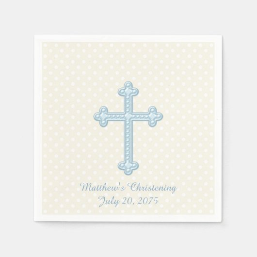 Serviette En Papier Elégant Croix Bleu Christening (Devant)