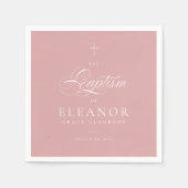 Serviette En Papier Élégant croix de la fille rose Calligraphie Baptêm (Devant)