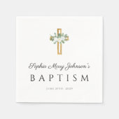 Serviette En Papier Elégant Croix Religieuse Blanc Baptême Floral (Devant)