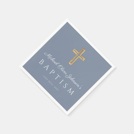 Serviette En Papier Elégant croix religieuse Dusty Blue Boy Baptême (Coin)