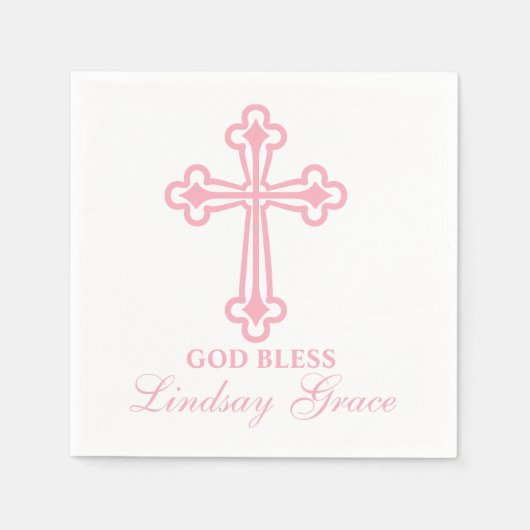 Serviette En Papier Élégant croix rose Baptême Personnalisé Napkin (Devant)