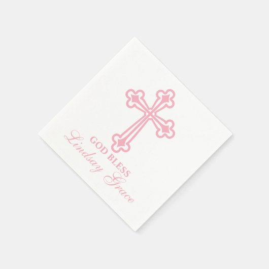 Serviette En Papier Élégant croix rose Baptême Personnalisé Napkin (Coin)