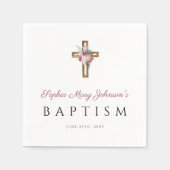 Serviette En Papier Elégant Croix Rouge Baptême Floral (Devant)