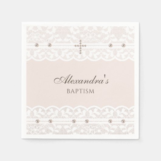 Serviette En Papier Elegant Cross Christening Christian Baptism (Devant)