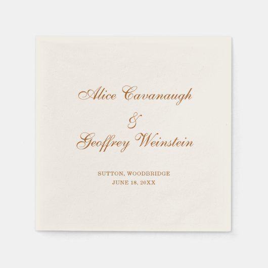 Serviette En Papier Élégant Cuivre simple et Mariage ivoire (Devant)