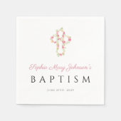 Serviette En Papier Élégant culte croisé rose floral Baptême (Devant)