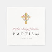 Serviette En Papier Élégant culte croisé rose floral Baptême (Devant)