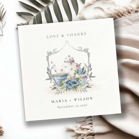 Serviette En Papier Elégant Cute Aqua Blue floral Mariage de la Coupe