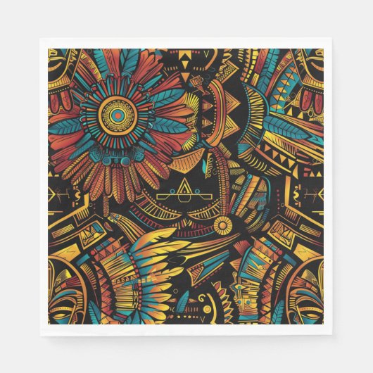 Serviette En Papier Élégant Cyan "Aztec Dream" Papier Festif serviette (Devant)