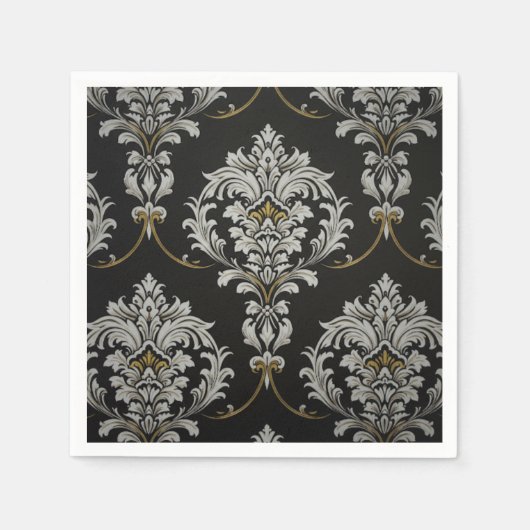 Serviette En Papier Élégant Damas baroque (Devant)