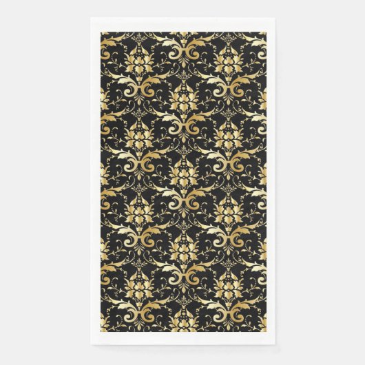 Serviette En Papier Élégant damas noir et or (Devant)