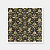 Serviette En Papier Élégant damas noir et or (Devant)