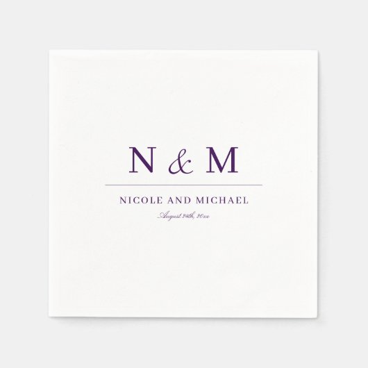 Serviette En Papier Elegant Dark Purple Monogram Initials Wedding (Devant)