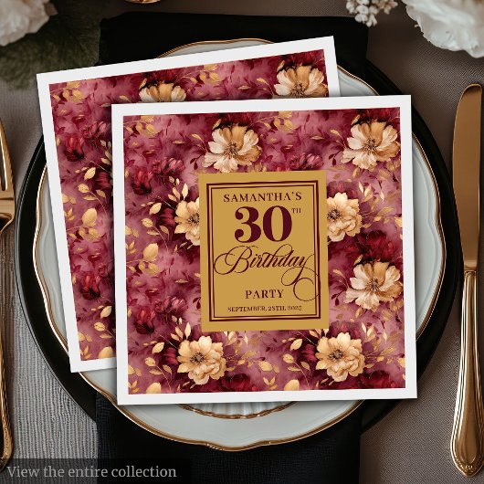 Serviette En Papier Elégant décor Burgundy Blush Or 30e Anniversaire