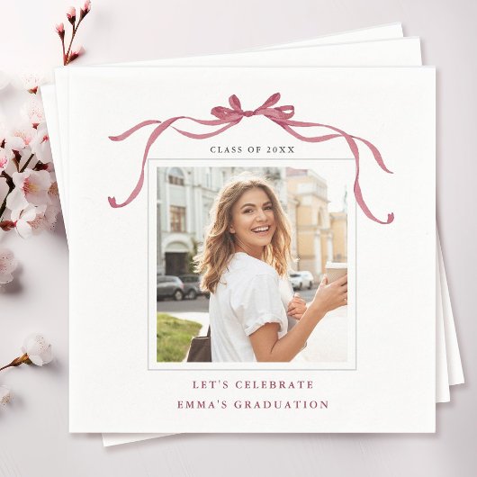 Serviette En Papier Elegant Deep Blush Ribbon Bow Graduation Photo