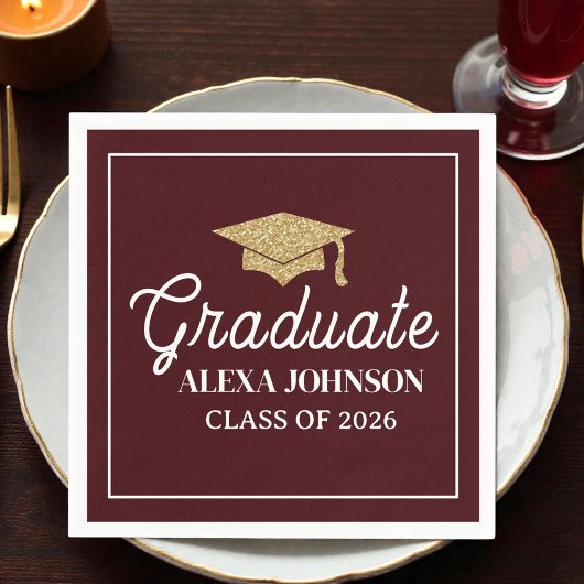 Serviette En Papier Elegant Deep Burgundy Class Of 2026 Graduation
