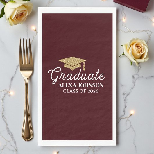 Serviette En Papier Elegant Deep Burgundy Class Of 2026 Graduation