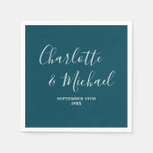 Serviette En Papier Elegant Deep Teal Script Minimalist Wedding (Devant)