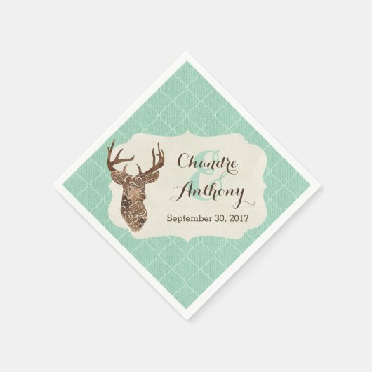 Serviette En Papier Elegant Deer Antlers Mariage campagnard rustique (Coin)