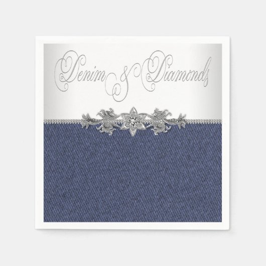 Serviette En Papier Élégant Denim et diamants (Devant)