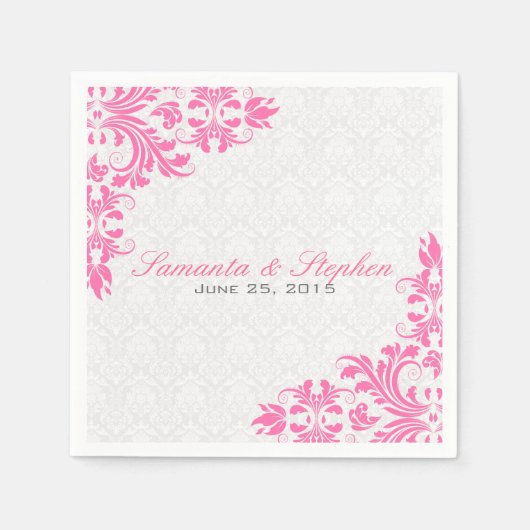 Serviette En Papier Élégant dentelle rose blanc Damas (Devant)